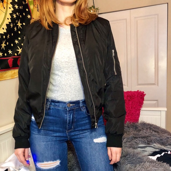 Puffy black bomber jacket